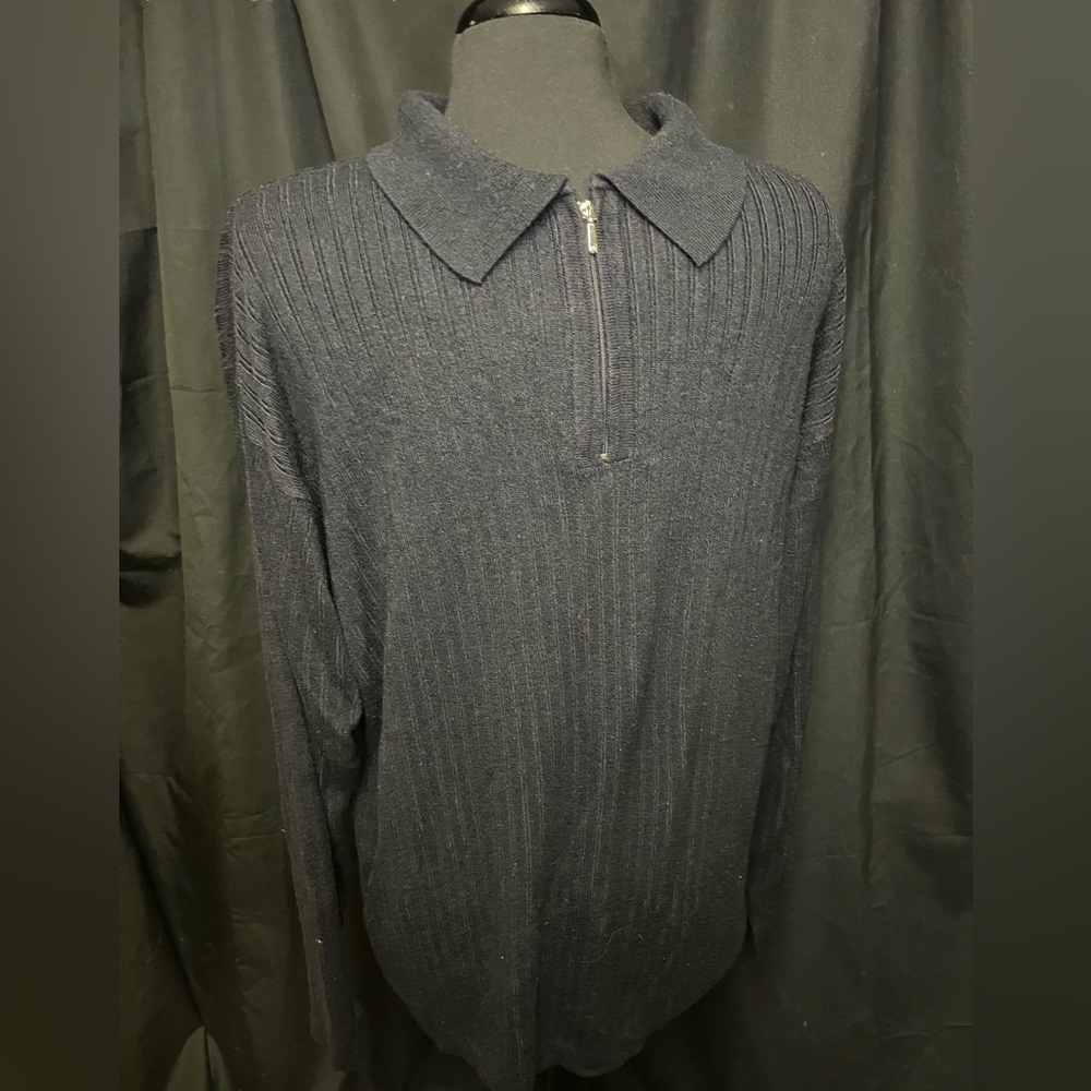 Men’s Black Ribbed Lightweight Sweater Collared Half Zip Size 2XL
